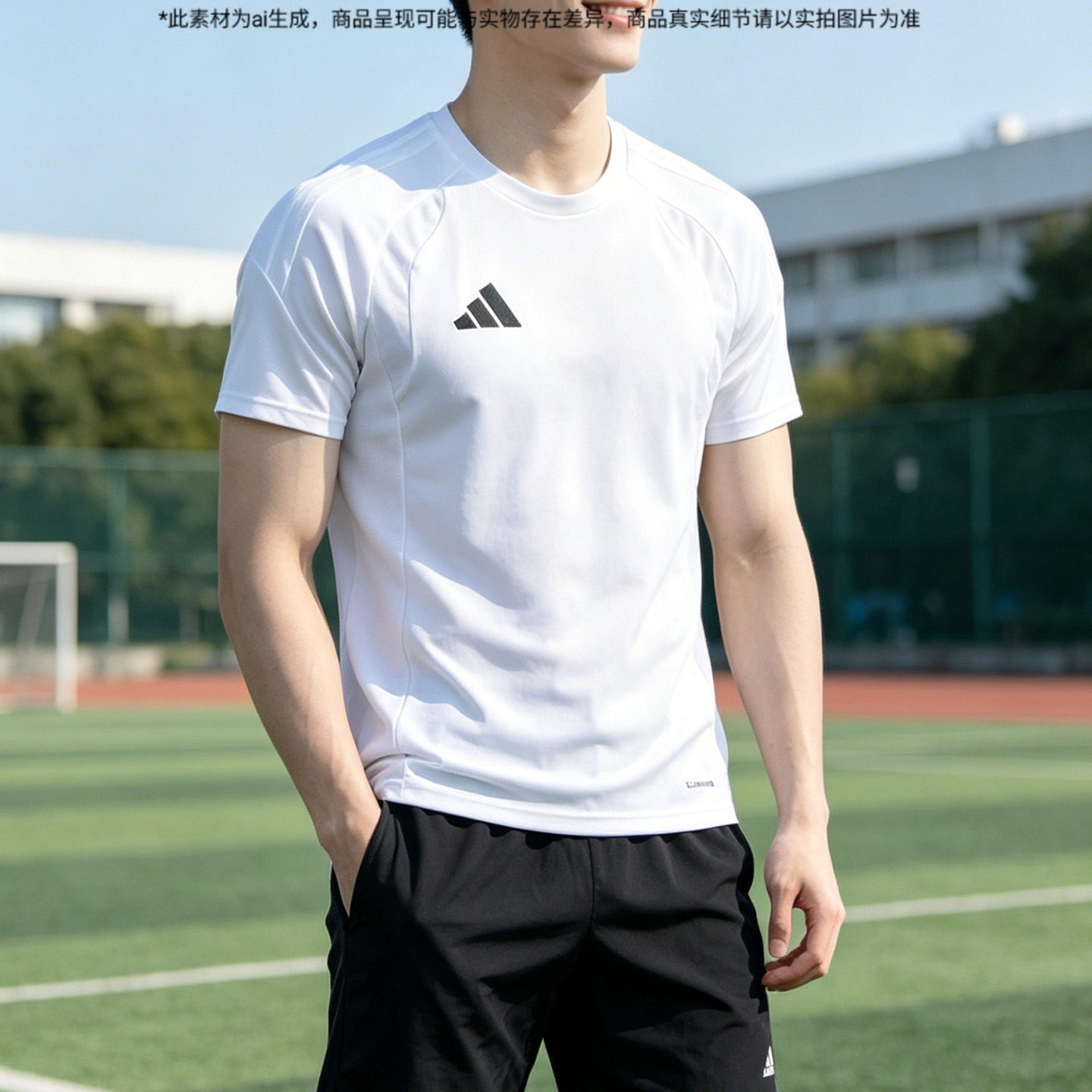 阿迪达斯短袖男2026夏季新款男装足球比赛运动服修身男士白色T恤