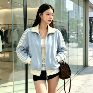 阿迪达斯三叶草夹克女款2026秋季新款官方正品休闲针织长袖外套