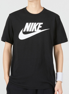 Nike 耐克运动T恤25新款男士简约时尚短袖冬季黑色圆领半袖AR5005
