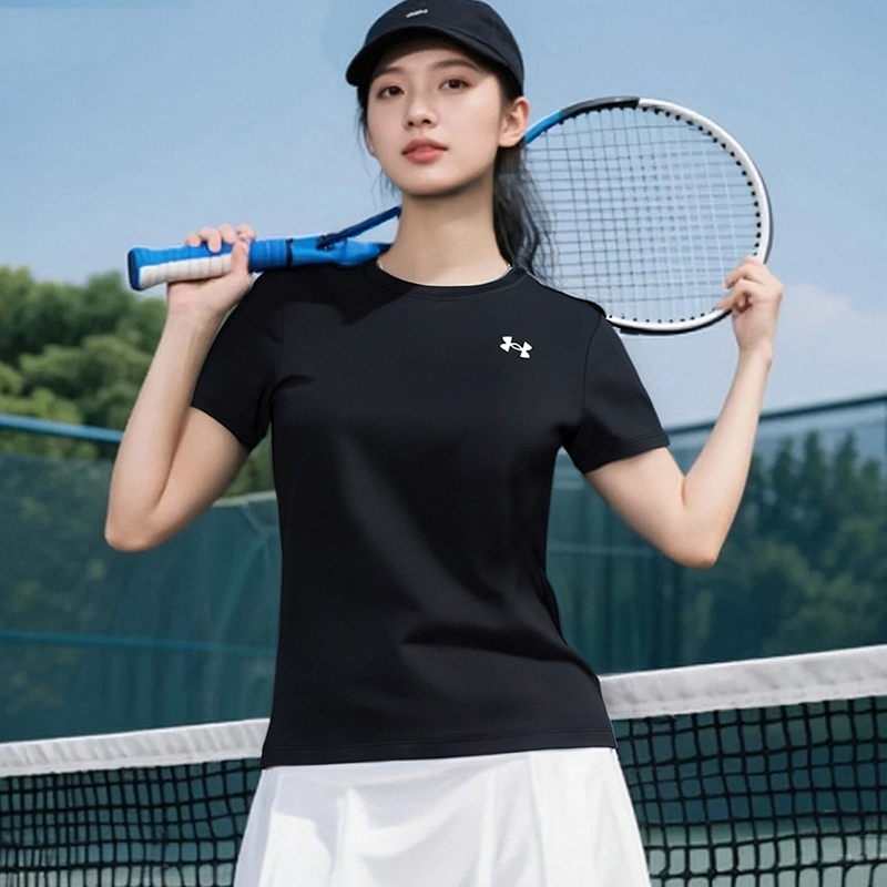 安德玛女速干T恤2025夏季新款女装休闲短袖官方健身训练运动上衣