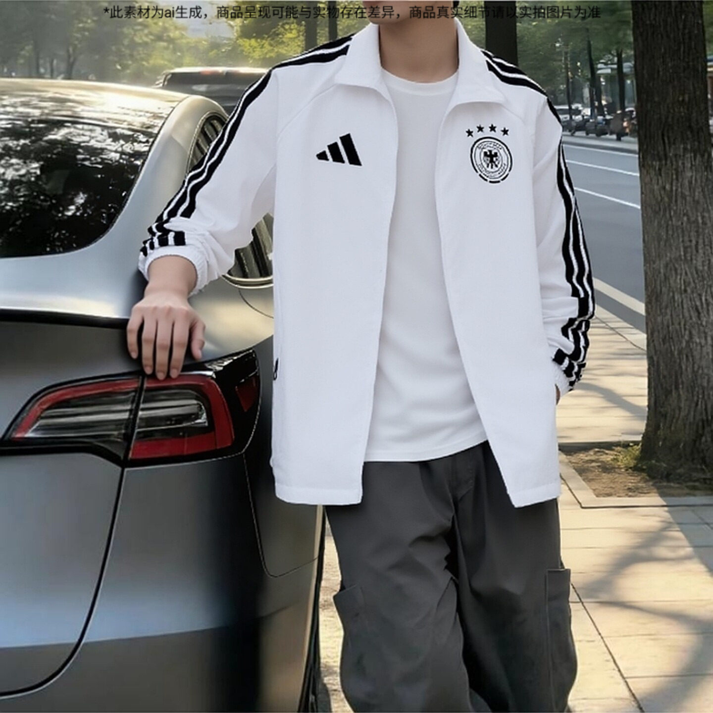 阿迪达斯男装梭织夹克外套德国队白色运动服场下足球休闲衣JZ9339