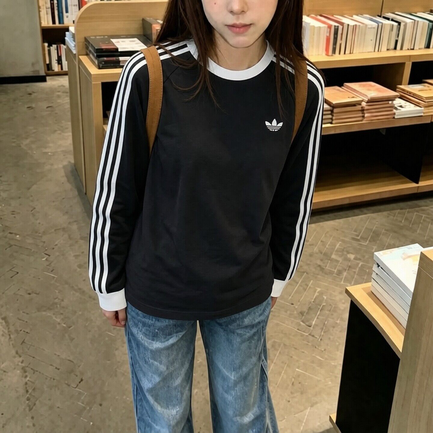 阿迪达斯三叶草长袖T恤女装男装官方正品26秋季新款黑色圆领卫衣