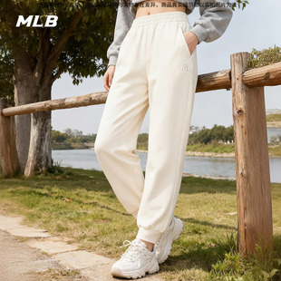 MLB米白色针织长裤男女裤子2025春季新款运动裤休闲卫裤3APTB0154