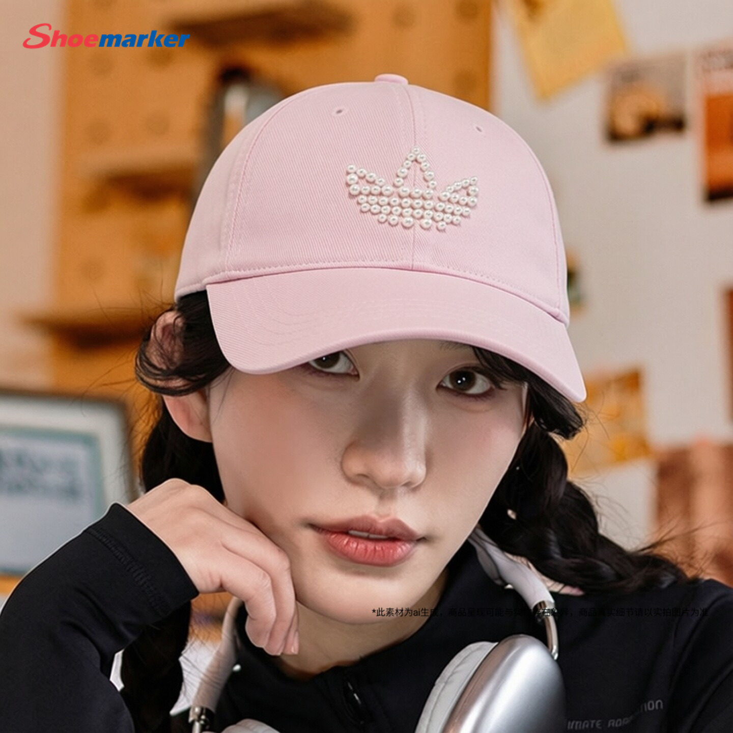 Adidas阿迪达斯三叶草鸭舌帽2026新款粉色女款帽子时尚遮阳棒球帽图片