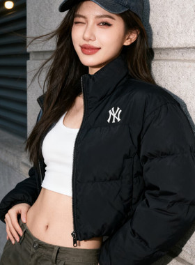 MLB官方NY黑色保暖羽绒服女装2025冬季新款运动服外套3FDJB0456