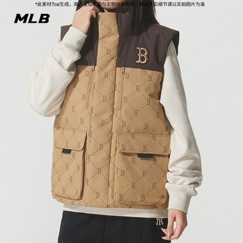 MLB官方男女款羽绒马甲2025春季新款保暖运动服休闲背心3ADVM0156