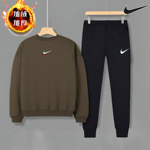 新年款 卫裤 圆领宽松卫衣束脚长裤 NIKE耐克马年限定加绒两件套男装