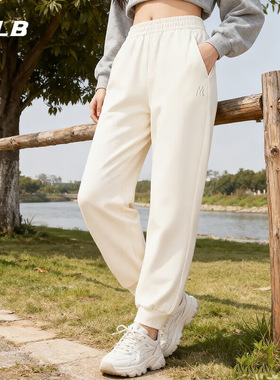 MLB米白色针织长裤男女裤子2025冬季新款运动裤休闲卫裤3APTB0154