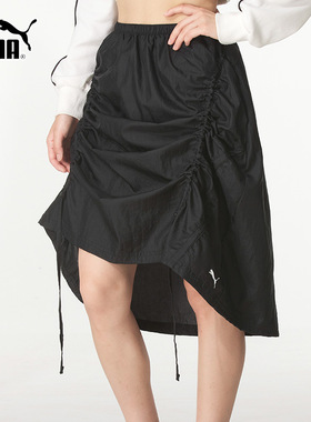 PUMA彪马官网女裙子2026春季新款运动裙抽绳半身裙黑色短裙633976