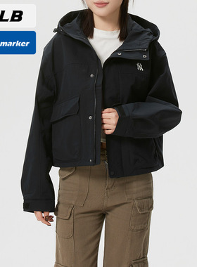 MLB官方NY黑色防风衣女2026春季新款运动服梭织夹克外套3FWJB0161