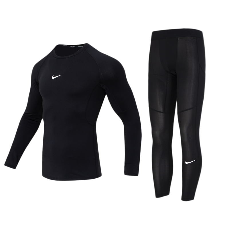 NIKE耐克跑步运动套装男装紧身长袖T恤长裤男子健身训练服两件套