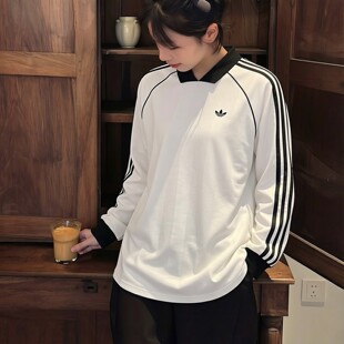 adidas阿迪达斯三叶草宽松球衣长袖T恤26春女装白色套头衫KG3711