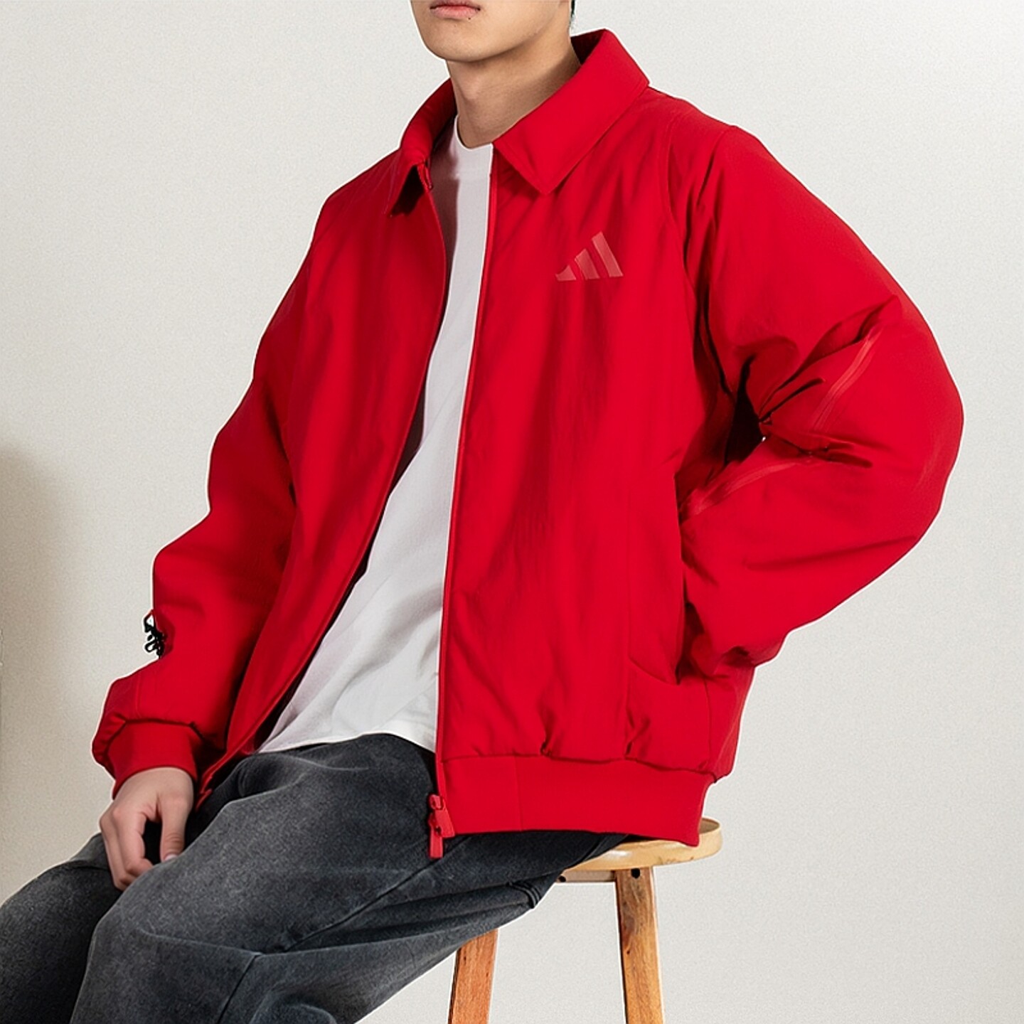 Adidas阿迪达斯红色款加绒外套2025新年男款保暖宽松版型梭织外套