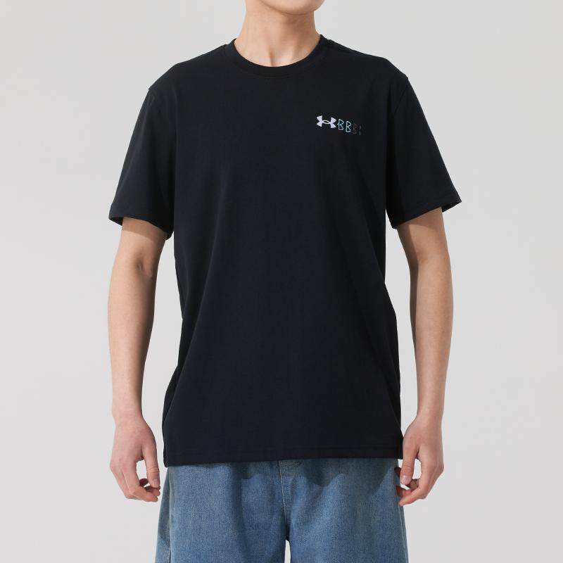 UA安德玛黑色短袖男装男子跑步运动服圆领半袖健身训练服透气T恤