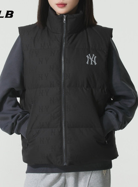 MLB立领老花羽绒马甲2025冬季新款男女装运动服宽松背心3ADVM0356