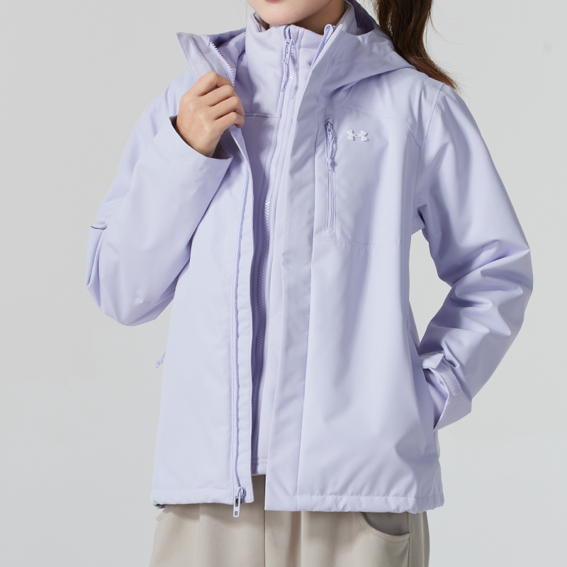 UA安德玛三合一外套女装秋冬新款户外冲锋防风衣登山保暖夹克上衣