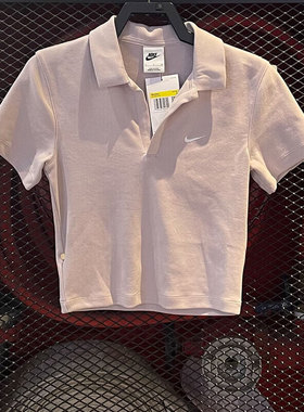 耐克女子冬季新款高腰V领短款POLO衫透气运动短袖T恤女DV7885-019