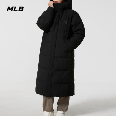 MLB官方保暖长款羽绒服男女装2025冬季新款黑色运动外套3ADJB3056