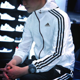 新款 Adidas阿迪达斯白色梭织外套男2024春季 夹克皮肤衣 防风衣大码