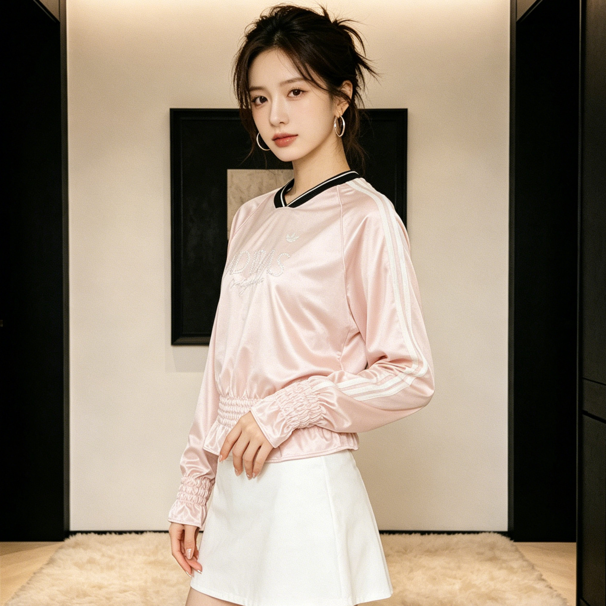 adidas阿迪达斯三叶草宽松球衣长袖T恤26春女装粉色套头衫KS2880