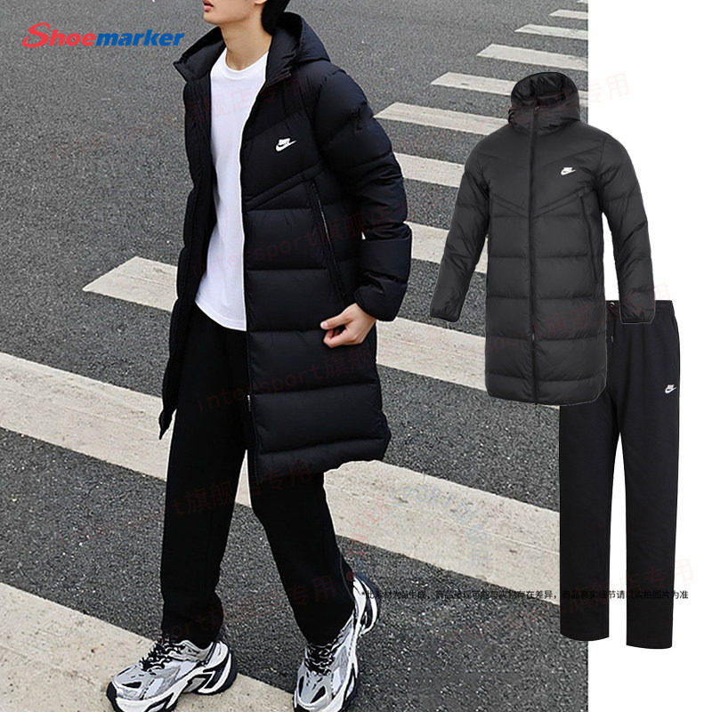 NIKE耐克运动套装男装秋冬新款连帽羽绒服夹克直筒裤长裤子两件套