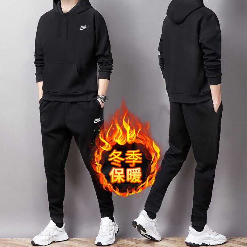 Nike耐克加绒套装男2025春季新款运动服连帽卫衣收口长裤长袖裤子