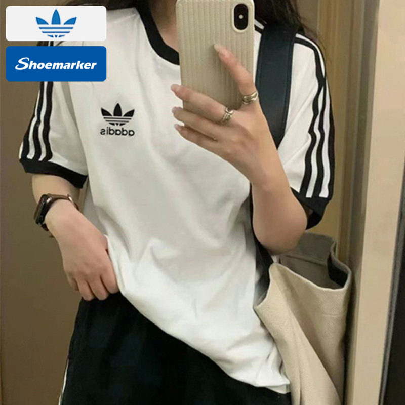 阿迪达斯三叶草官网短袖女装2025夏季新款体恤纯棉条纹T恤男款