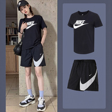 Nike耐克官方宽松套装女运动服2025夏季新款短袖T恤黑色大勾短裤