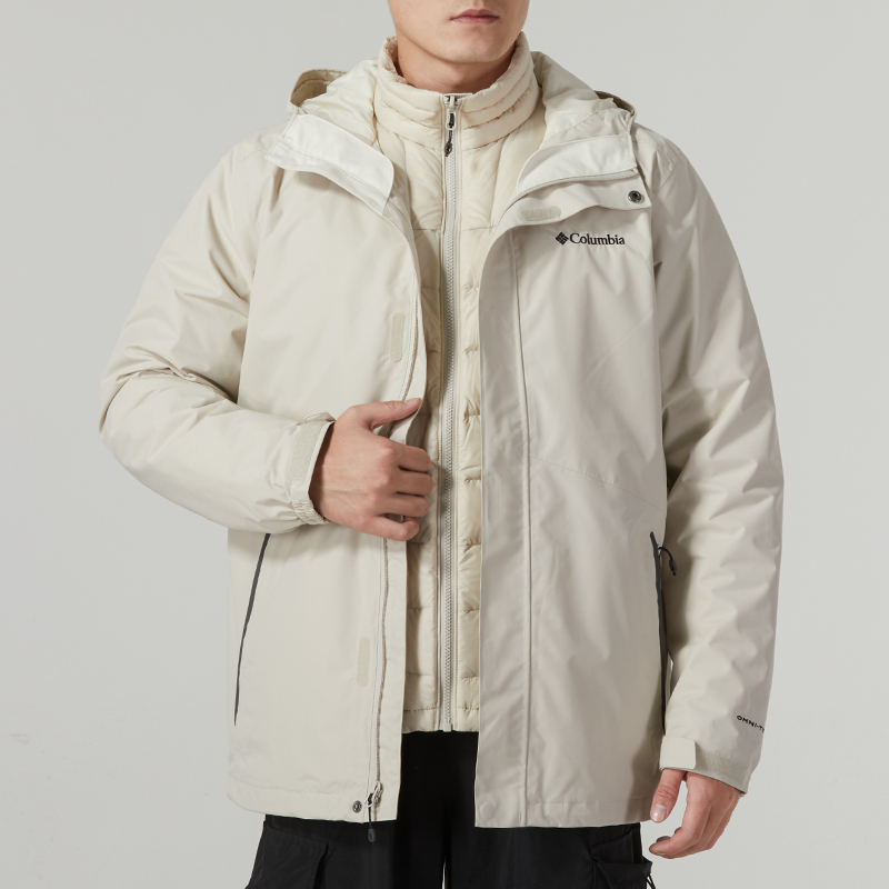 哥伦比亚(Columbia)三合一外套男秋冬新款运动服米白色连帽夹克