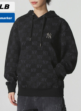 MLB官方NY黑色卫衣男女装2025冬季新款运动服情侣套头衫3AHDM0154