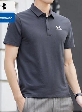 UA安德玛灰色POLO衫男装冬季新款翻领短袖宽松运动服男子训练T恤