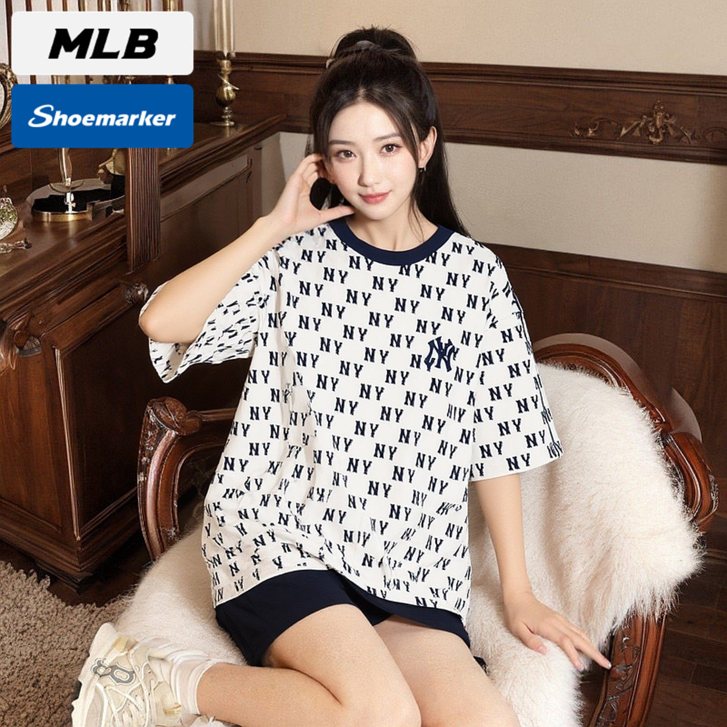 MLB纽约洋基女装2026春季新款复古老花男装上衣情侣运动休闲T恤