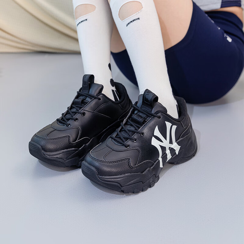 MLB官方NY黑色老爹鞋2025新款厚底运动鞋男女复古休闲鞋3ASHC104N