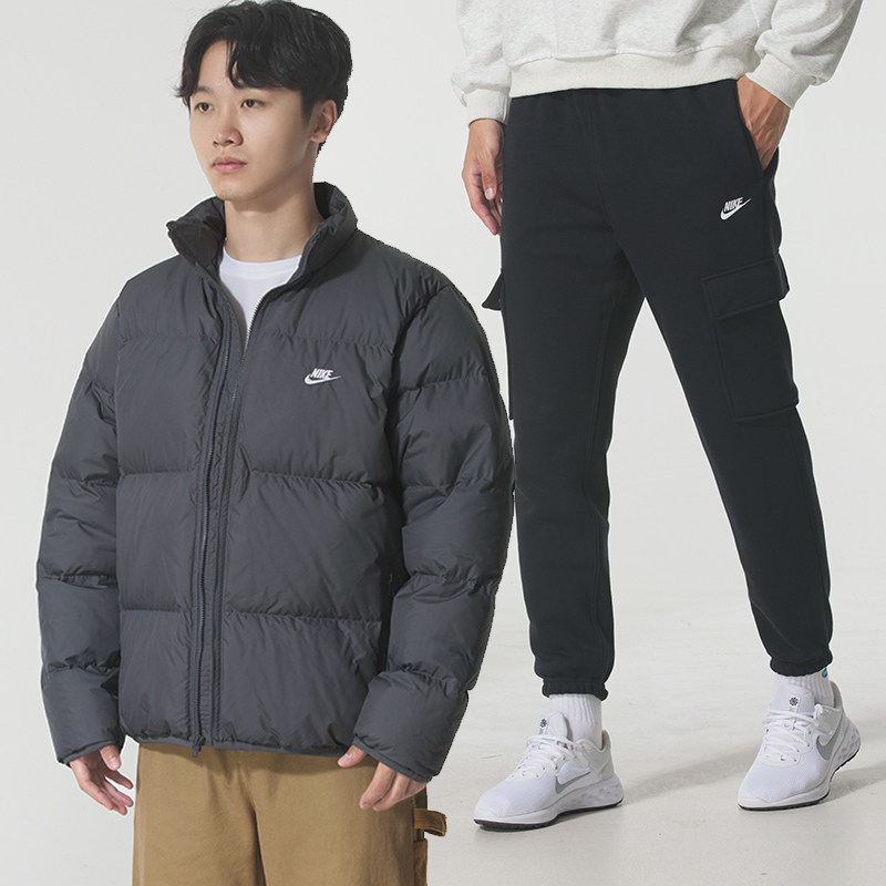 Nike耐克运动套装男2025秋冬新款户外保暖立领羽绒服加绒工装裤子