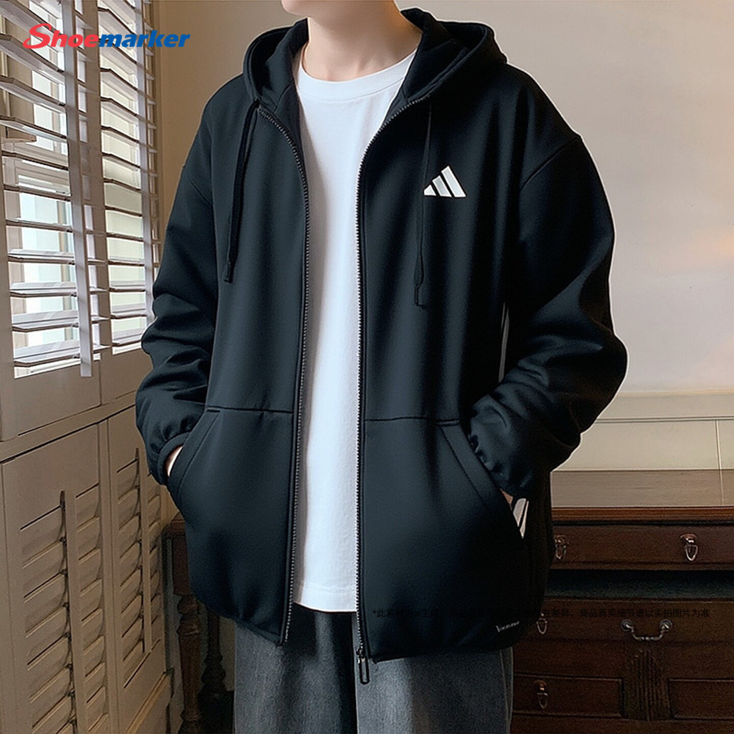 Adidas阿迪达斯男款加绒外套25夏季新款运动针织保暖连帽夹克上衣图片