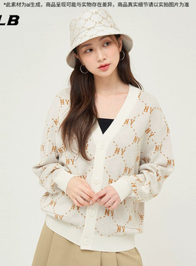 MLB官方NY老花针织开衫女装春季新款运动服宽松夹克外套3AKCM0144