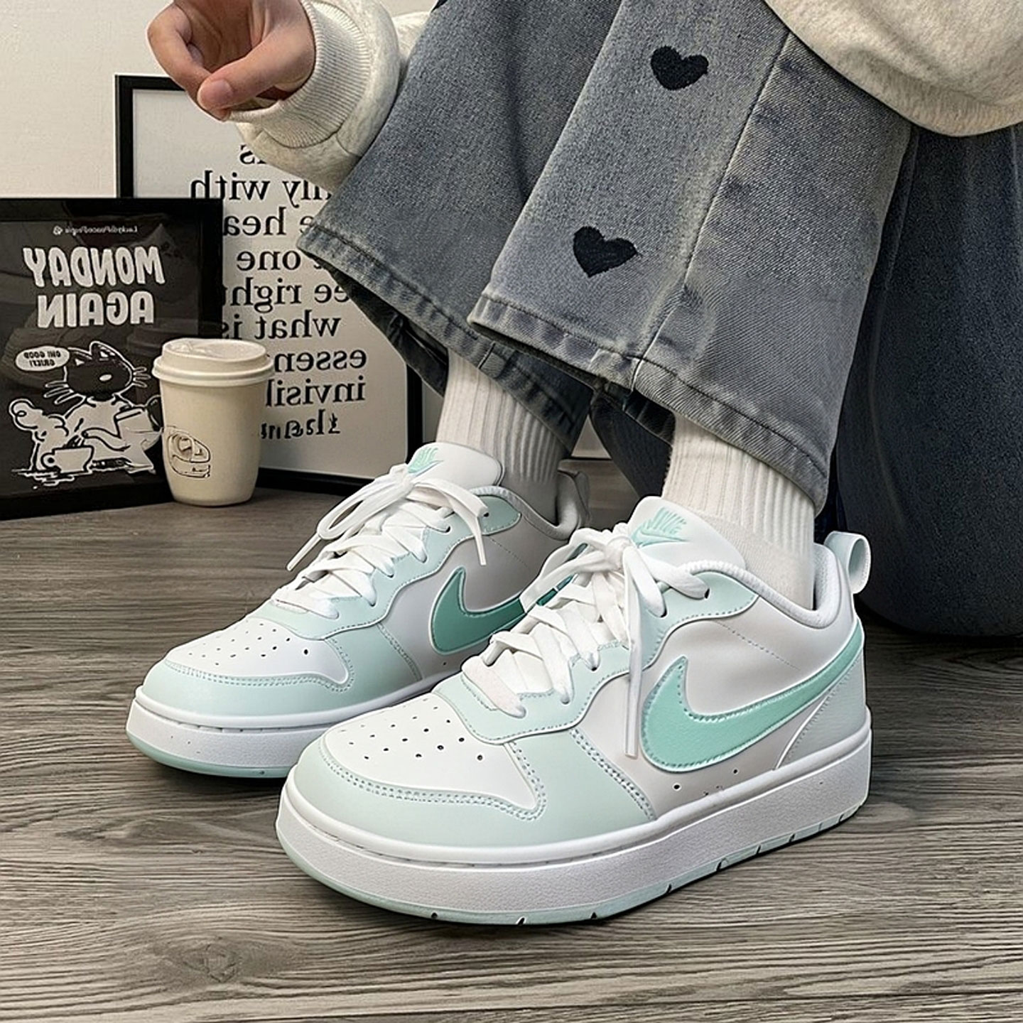 Nike耐克官方正品板鞋女鞋 2025冬季白绿COURT运动鞋休闲鞋FZ3539