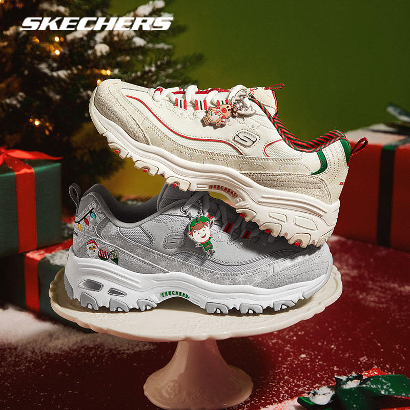Skechers斯凯奇女鞋熊猫鞋圣诞系列复古老爹鞋麋鹿厚底休闲运动鞋