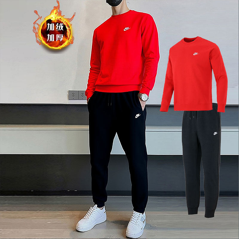 耐克官方男装运动套装新年款跑步休闲红色圆领卫衣运动长裤两件套