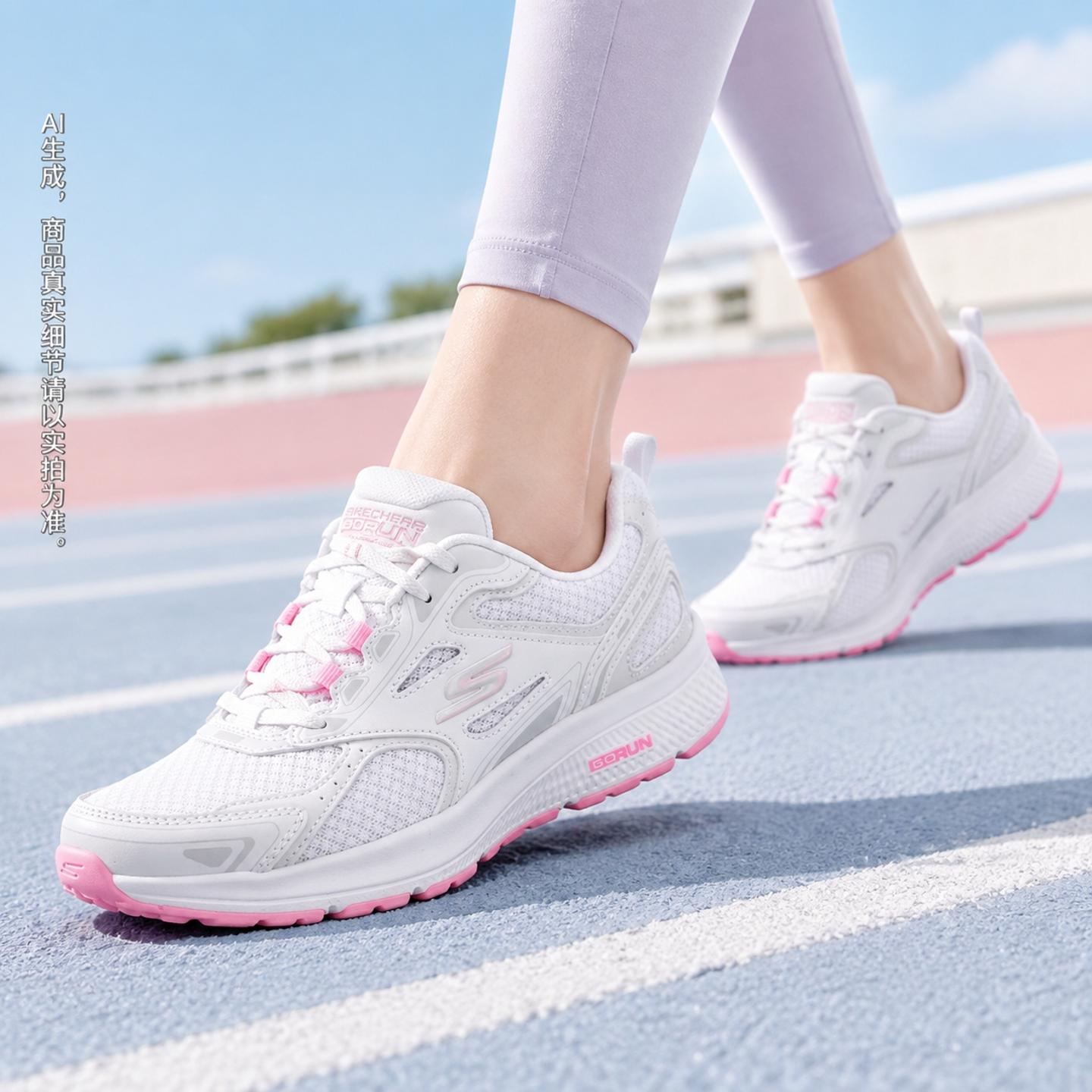 斯凯奇跑步鞋女款轻便舒适高回弹鞋垫网布拼接日常通勤运动鞋子