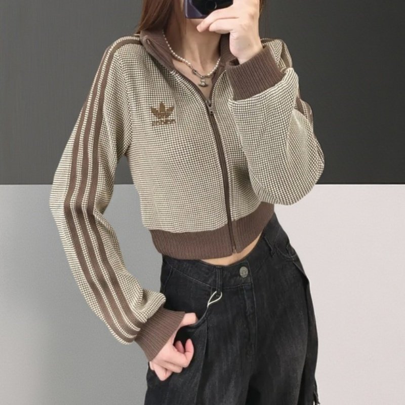 阿迪达斯adidas针织夹克女2025秋新款运动健身服休闲时尚修身外套