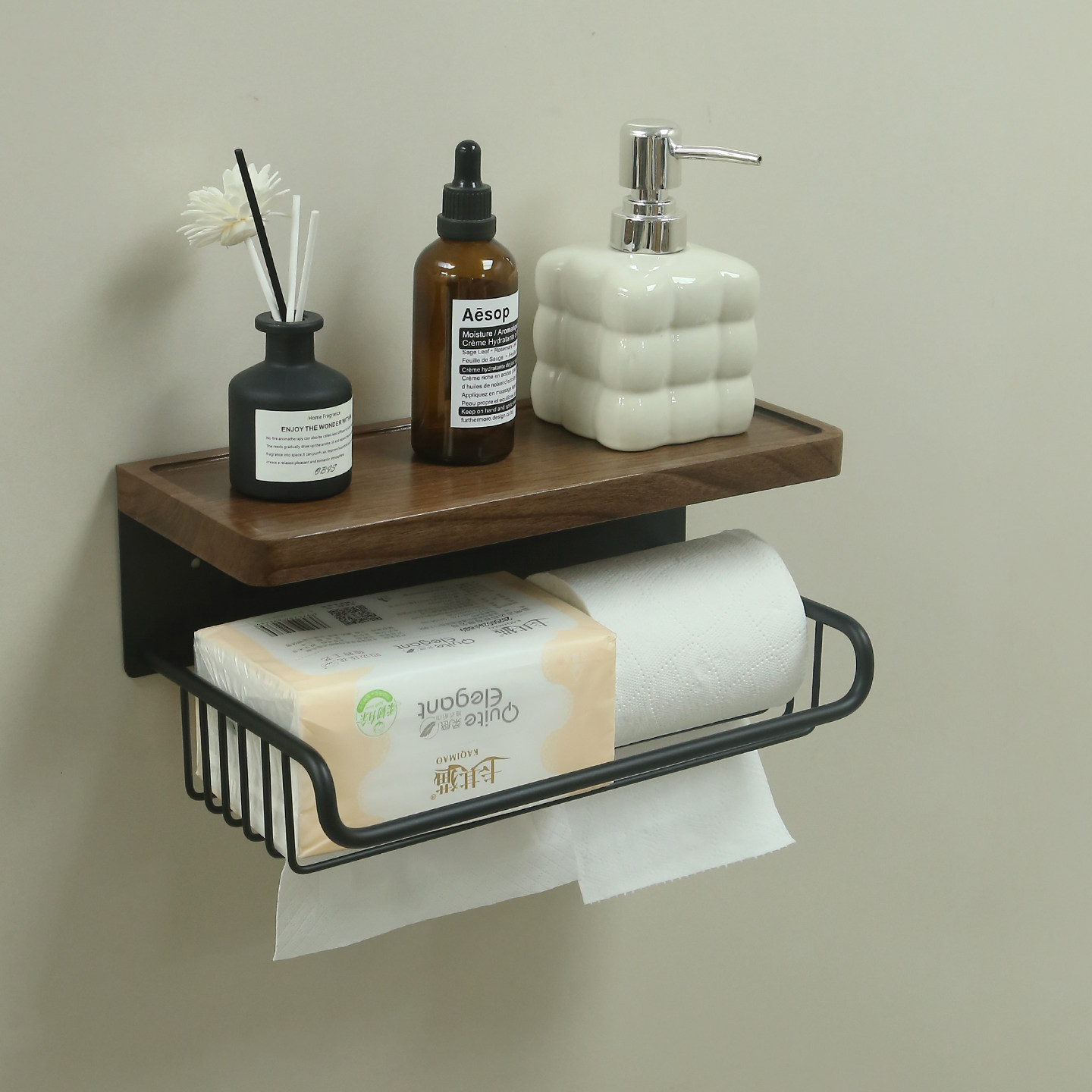 胡桃木卫生间壁挂式纸巾盒厕所实木纸巾收纳架免打孔创意抽纸挂架