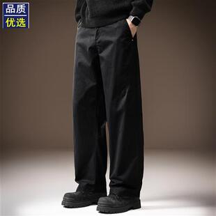 男 秋冬加绒纯色简约宽松直筒阔腿长裤 高端日系复古纯棉男士 休闲裤