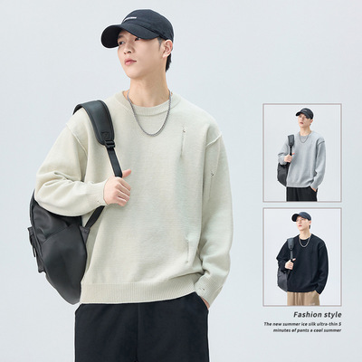 2025秋冬新款长袖圆领毛衣男