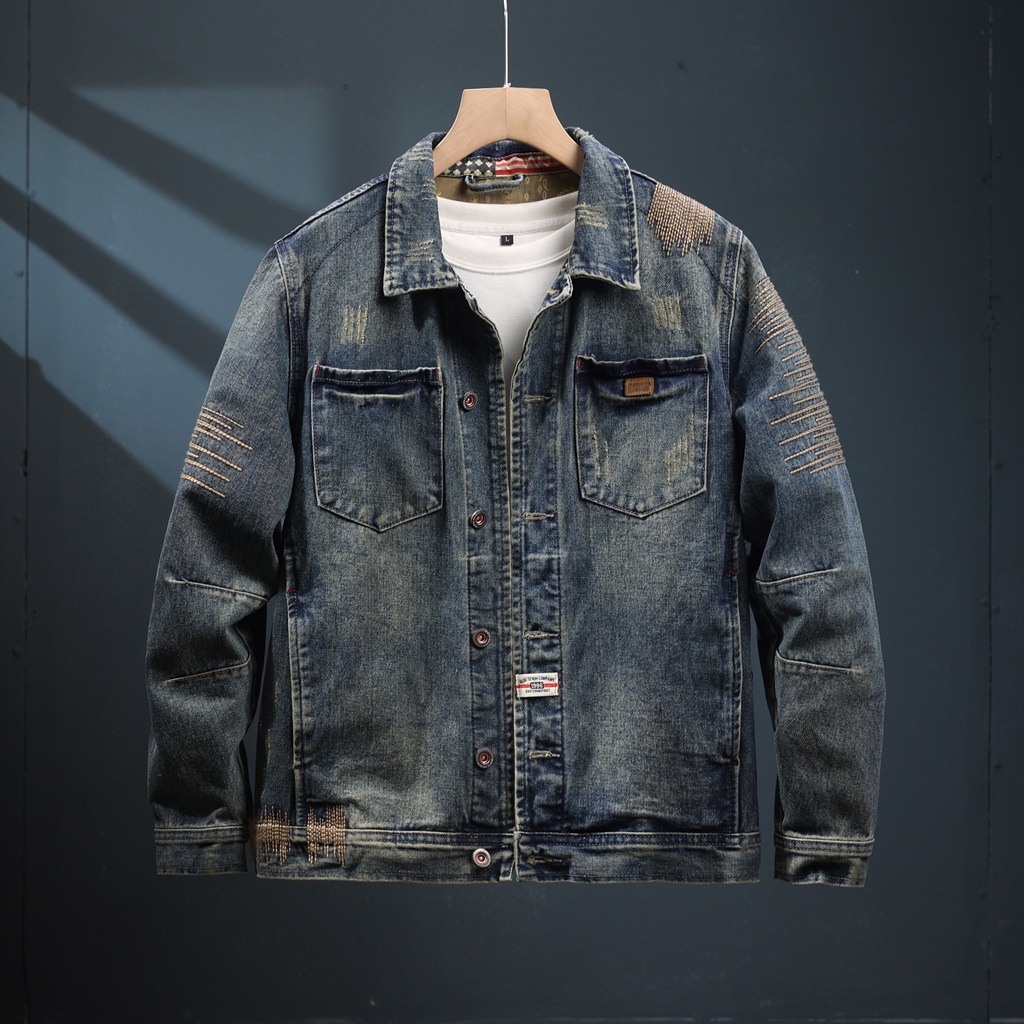 秋冬复古牛仔刺绣男夹克