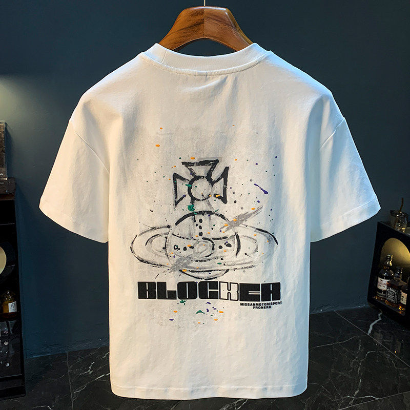 2026男款短袖T恤高端潮牌印花白色圆领薄款半截袖汗衫棉质透气t恤