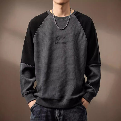 高端华夫格复古卫衣男秋冬款