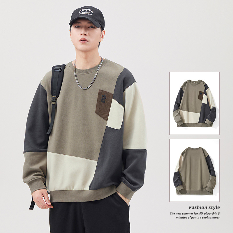 美式潮牌拼色宽松卫衣男