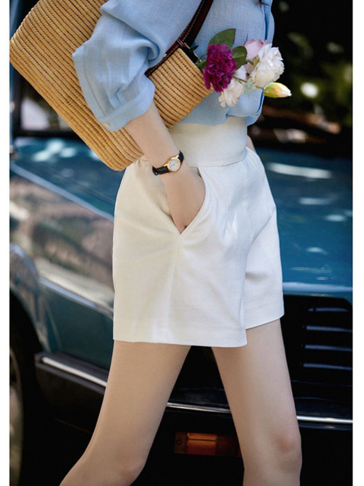 NOUX는 단 몇 초 만에 종이 아저씨로 변신합니다  기질 흰색 7부 바지 여성 가을 ??겨울 신작 통근 하이 웨이스트 슬림 반바지