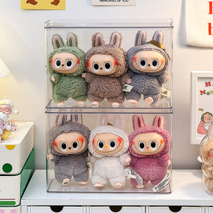 labubu展示盒亚克力透明拉布布挂件防尘盒子公仔棉花娃娃搪胶娃柜